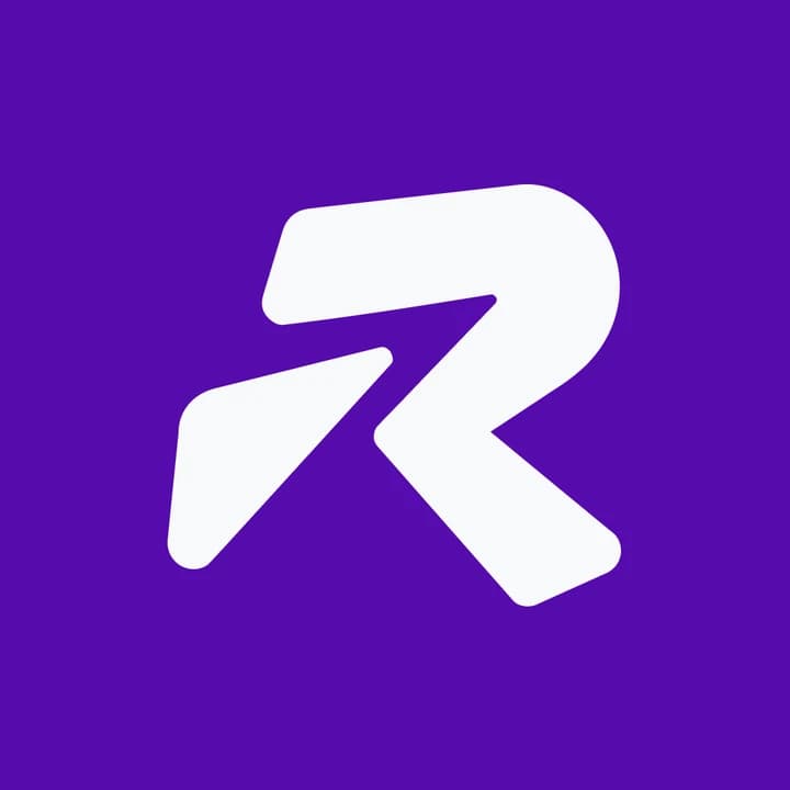 RlayHub logomark in white on brand purple