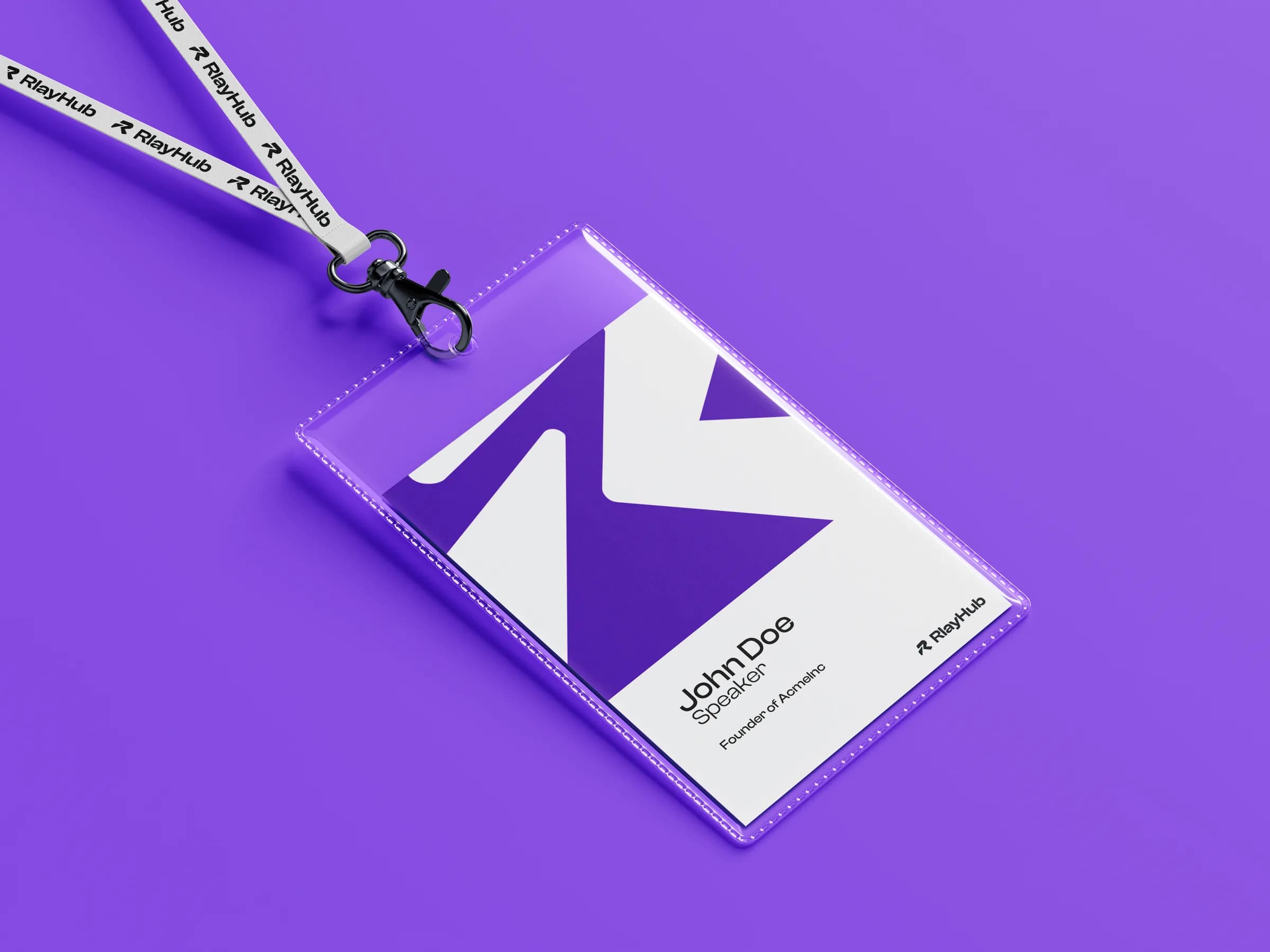 RlayHub speaker badge and printed lanyard